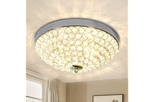 Depuley Luxurious Crystals Ceiling Lights,2-Light Chrome Flush Mount LED Ceiling Light,Bowl Shape Modern Elegant Crystal Chandelier Lighting for Living Room,Bedroom,Hallway(E14bulbs not Included)