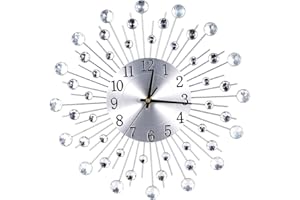 COMBIUBIU Silver Wall Clock Crystal Stylish Diamond Wall Clocks 38cm Modern Wall Clock Silent Metal Clock for Living Room Bedroom Home Wall Art Decoration