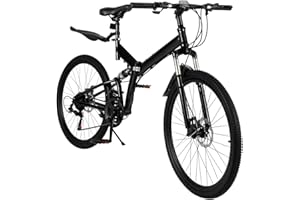 GDSKR 26 Inch Folding Mountain Bike, Mountain Bike Full, Suspension Disc Brake Bicycle, Front Disc Brake, Quick Release Mechanism, Steel Frame, All Terrain Folding Bicycle, with Mudguard
