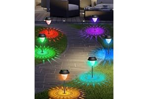 KALAHOL Solar Lights Outdoor Garden, 6 Pack Solar Garden Lights, IP65 Waterproof Pathway Lights with Multi-Colour Changing+Warm White Modes, Ornament Outdoor Solar Light for Yard Lawn Patio Decorative