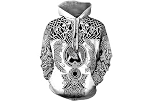 FANSU Unisex Wikinger 3D Druck Hoodie Herren Damen Kapuzenpullover, Kreativ Mythos Muster Pullover Sweatshirt Mit Tasche Mode Langarm Paare Hoodies Herbst und Winter