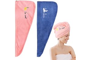 Bekecidi Haarturban Haartuch – 2 Stück Turban Handtuch mit Knopf Mikrofaser-Handtuch, saugstark und schnelltrocknend Damen Haarhandtuch Kopfhandtuch Schnelltrocknend Handtuch (Pink+Blue)