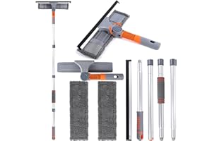 GUHAOOL 2 en 1 Limpiador de Ventanas, Limpiacristales 2 en 1 Profesional con Mango Telescópico 162cm, 2 Paños de Microfibra, Cabezal Giratorio de 180 ​​°, para Automóviles y Ventanas Exteriores Altas