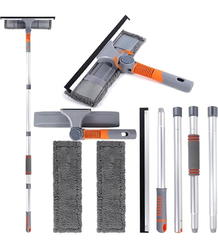 Kit Lavavetri 3 In 1 Da 301cm Con Asta Telescopica – Spugna In Ciniglia E Tergivetro In Silicone – Per Finestre, Doccia E Auto