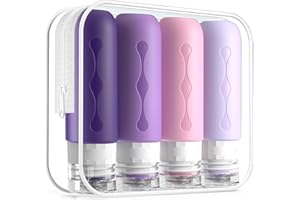 Gemice Silikonowe butelki podróżne 90 ml, 4 sztuki, szczelne pojemniki podróżne, zestaw przyborów toaletowych, zatwierdzone przez FDA, pojemniki na płyny, do szamponu, kremu, odżywki, pielęgnacji