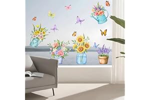 Kinretixia® Fensterbilder Blumen und Schmetterlinge, Vase, Topfpflanze - Wunderschöne Dekoration für Ihr Zuhause - Anti-Kollision - Doppelseitig - Wiederverwendbar