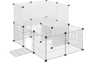 EUGAD Wybieg dla królików, świnek morskich, wybieg dla małych zwierząt wraz z drzwiami, wybieg dla zająców, możliwość odkształcenia i podwyższenia, dwupoziomowy szer. x wys. 107 x 72 x 72 cm, biały 35