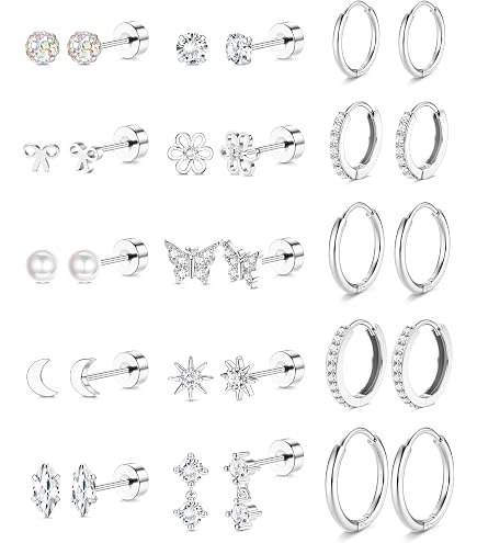 Kenivira 4 Paia Piccoli Orecchini Cerchio Set Argento 925 per Donna Ipoallergenici Orecchini Cerchio Set 6/8/10/12mm