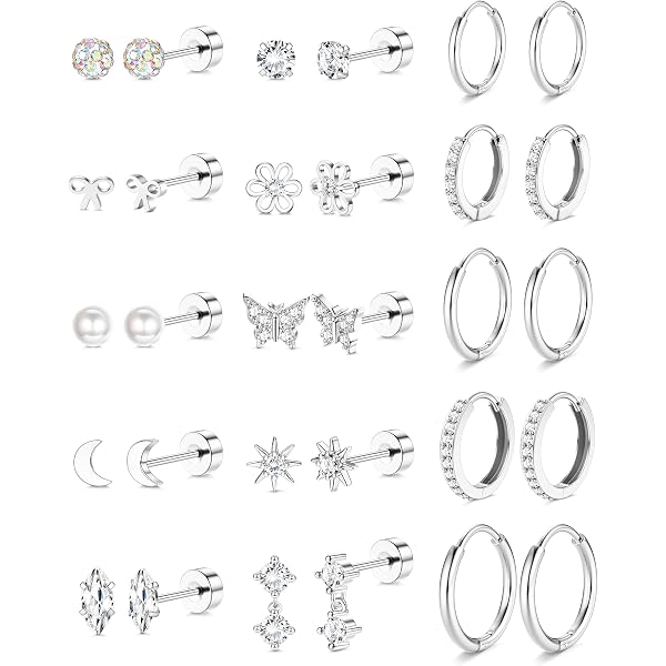 ADRAMATA 18 Paia Orecchini con perno per Le Donne In Acciaio Inox Set Orecchino Carino Piccolo Orecchino Della Vite Prigioniera Set Cartilagine Helix Bilanciere Piercing 16G 20G