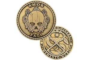 Brigada Sales Stoic EDC Challenge Coin 1.75" - Memento Mori Skull and Amor Fati Design, Gold-Colored Zinc Alloy - Ideal Stoicism Gift for Men - Cool, Flipping Worry Coin