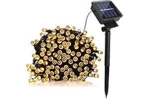 Lamker 5M 50er LEDs Lichterketten Solar Außen Warmweiß LED Lichterkette Wasserdicht Grünes Kabel 8 Modi Dimmbar Solarlichterkette Beleuchtung Deko für Garten Terrasse Balkon Tor Hof Hochzeit