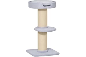 PawHut Tiragraffi ad Albero per Gatti con Lettino, Cuscino e Rivestimento in Peluche, Palo in Corda Sisal Ø16.5 cm, 45x45x91cm, Azzurro