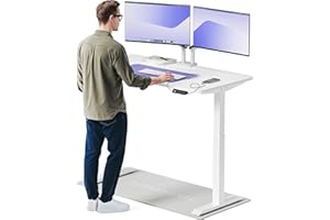Desktronic biurko z regulacją wysokości (140 x 70 cm) – pulpit do siedzenia i stania z gniazdami do ładowania – biurko z regulacją wysokości, elektryczny ekran dotykowy i stalowe nóżki