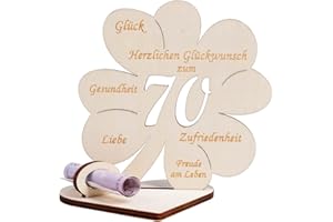 PACKRA Geldgeschenke Geburtstag, Kleeblatt Glück Geldgeschenk 70 Geburtstag Frauen Männer, Geldgeschenk aus Holz Holz Schild Gästebuch, Personalisiert Tischdekoration