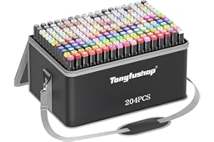 Tongfushop 204+2 Couleurs Feutre a Alcool, Marqueurs Permanent Double Pointe, Feutres Coloriage Adulte avec Pochette de Transport et Espaceur, 1 Mélangeur, pour Animation Art Esquisse