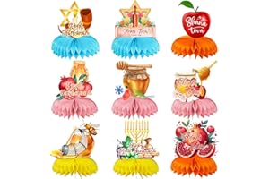 GELUODE 9 Stück Rosch-Haschana-Dekorationen, Waben-Tischdekoration, Shana Tova Apfel-Honigtopf, roter Granatapfel, Tischdekoration, Schild für Rosch Haschana, jüdische Neujahrsparty-Dekoration