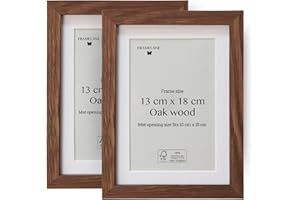 Framelane Set de 2 Marcos con Profundidad en Roble Oscuro FSC con Vidrio Acrílico Antirrayas y Antirroturas - Marco 13x18 con Passepartout - Montaje de Pared o Sobremesa Elegante