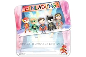 ZELAITE 12 Superhelden Einladungskarten Kindergeburtstag für Jungs und Mädchen, Geburtstagseinladungen für Kinder inkl. 12 Briefumschläge, Geburtstagseinladungen, Party deko, Einladung Einschulung (E)