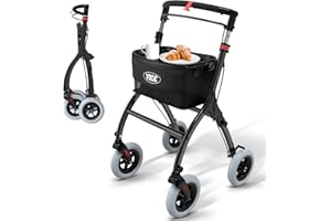 ‎VOCIC VOCIC Z32 Rollator Schmal für Wohnung,Indoor Rollator Faltbar und Leicht,Stabiler Wohnungsrollator mit Spuer Leiser Anti-Rutsch Reifen,Rollatoren für Senioren Klappbar Tablett,Schwarz|5 Jahre Support