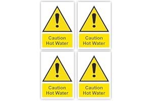 INKATI Caution Hot Water Self-Adhesive Signs (4-Pack) / 7x10cm Each (Pack of 4) / Portrait Orientation Removable & Wipeable/Indoor or Outdoor Stickers/Gloss Finish/Hot Water Stickers