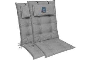‎LILENO HOME LILENO HOME Gartenstuhl Auflagen als [2er Set - Hochlehner] in Grau - Bequeme Liegen als Sitzauflagen für Gartenmöbel - Stuhlkissen für Gartenstühle und Klappstühle MAR