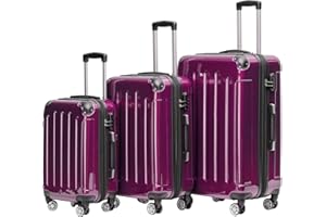 BEIBYE Hartschalen Koffer Trolley Rollkoffer Reisekoffer 4 Zwillingsrollen Polycabonat (Lila, Kofferset)
