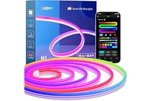 Lepro N1 AI Striscia LED Neon 10M,Compatibile Alexa,Smart Striscia Neon RGBIC per Camera da Letto,Luci Natale Esterno Controllo Segmentato del Colore,Progettista Illuminazione AI Personalizzato