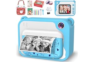 Ushining Appareil Photo Instantané Enfant, 2,4" 1080P Appareil Photo Enfant Impression avec Papier d'impression Carte TF 32 Go Sac Cadeau de Noël Stylo 5 Couleurs, Cadeaux pour Garçons de 3 à 12 Ans