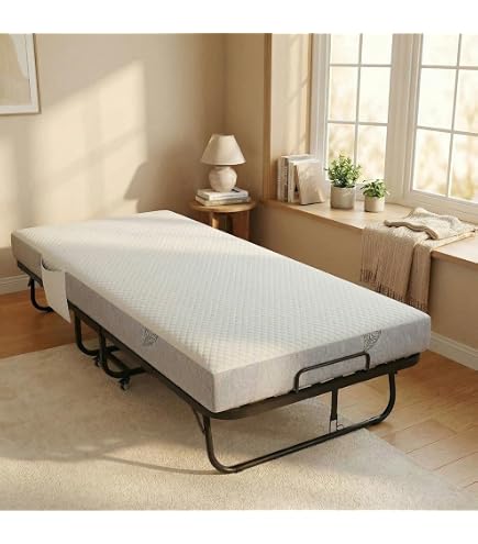 Lit Pliant 80x190 cm avec Matelas en Mousse Mémoire de Forme Lit d'Appoint Pliable en Acier avec 4 roulettes Universelles pour Maison Bureau