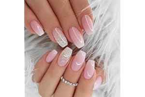 CEBOIC 24 Piezas Uñas Postizas Cortas Cuadradas, Francesas Uñas Falsas Artificiales con Diseño, Acrílico Cubierta Completa Press on Nails para Mujeres y Niñas Decoración Manicura (Rosa Blanco Gradient)