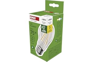 EMOS Lampa LED Edison A60, 5 W, zamiennik żarówki 75 W, klasa A żarówka vintage z gwintem E27, jasność 1060 lm, neutralna biel 4000 K, bardzo długa żywotność 50000 h, CRI min. 80, kąt świecenia 300°
