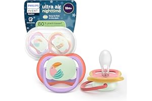 Philips Avent Sucettes de nuit ultra air - Orthodontiques, pour bébés de 18 mois et plus, phosphorescentes, téterelle symétrique en silicone ultra-ferme, sans BPA, lot de 2, SCF376/33