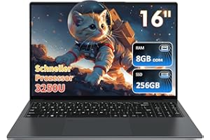 ‎AUUSDA Auusda Laptop 16 Zoll,Dual-Core 3250U Prozessor(Bis zu 3.5GHz),8 GB DDR4 RAM 256GB SSD, 16 Zoll Full HD Display with Kameraverschluss,USBx3,HDMI,Micro SD Card Slot,USB Typ C,Student/Business Notebook
