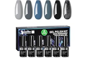 Beautilux HEMA-FREE Vernis Semi Permanent Noir, 6 Couleurs 10ml Sans-TPO Noir Gris Vernis Semi-permanent, Vernis à Ongles Gel UV Gel Soak Off Manucure Nail Art Kit (Série noir et gris)