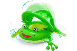 NEWYANG Baby Schwimmring, Frosch Baby Schwimmhilfe Aufblasbare Schwimmreifen mit Sonnendach, Schwimmsitz Baby PVC Swim Ring für Kinder Float ab 6 bis 30 Monate