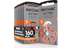 UDIVITA 160 Pila para Audífonos Rayovac Extra 13. 20 Pack de 8 Unidades Baterías de Audífono