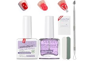 SAVILAND 3-In-1 Plant Based Dip Powder Remover Kit Fast-Acting Gel & Acrylic Nail Remover with Nourishing Castor Oil & VE No Residue, Includes Cuticle Oil & Scraper