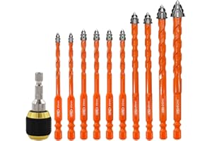 BGTEC Punte Eccentriche a denti di Sega a Quattro Taglienti - 10 pezzi 5mm*2+6mm*4+8mm*2+10mm+12mm Punta Legno e un portapunte per legno, plastica, mattoni, piastrelle, vetro, calcestruzzo e marmo