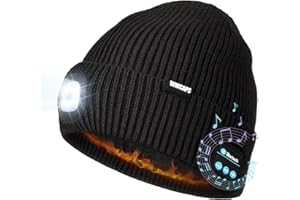Wmcaps Bluetooth LED Lighted Beanie with Thick Fleece Lining, Rechargeable Type-C Musical Knitted Hat with Headphone and Stereo Speakers & Mic, Gifts for Men Women