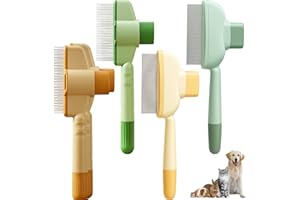 KXRTPX 4 Flea Comb for Cats and Dogs, Self Cleaning Pet Flea Combs Grooming Brush with Release Button, Cat Flea Comb for Removing Loose Hair and Massaging Skin, Green and Yellow