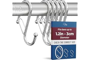 Blau Marité 6 Pack S Hooks for Hanging for Bars up to 1.2 Inch (3 cm) Diameter - Anti-Drop Hooks with Safety Lock – Heavy-Duty for Wardrobes & Storage – Silver (Large)