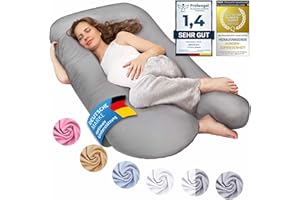 ‎SMOOTHY SMOOTHY XXL Schwangerschaftskissen Seitenschläferkissen, Lagerungskissen, Baby-Kissen & Stillkissen in U-Form mit abnehmbarem & waschbarem Bezug aus 100% Baumwolle (Classic XXL, 150 x 80 cm, Grau)