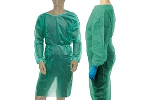 Gisinti Camice Monouso Lot de 10 caméras monocouche TNT 30 g dispositif médical classe I Camins non traités dans sachet individuel Couleur verte lot de 10 pièces (fermeture lax)