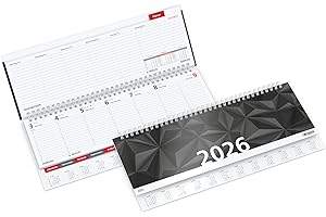 Geiger-Office -Premium-Tisch-Querkalender 2026 TEMPO-REGISTER, Terminplaner mit Monats-Registerstanzung + extra stabiler Hardcover 1 Woche auf 2 Seiten, 30,5 x 13 cm, 128 Seiten