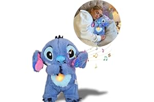 BOSSETY Peluche Stitch Veilleuse Bébé Doudou Stitch BéBé, Ma Stitch Calin Bonne Nuit Doudou Musicale Apaisante,Stitch Qui Respire, Peluche Stitch Bleu Calin Cadeau Naissance Fille et GarçOn Nouveau Né