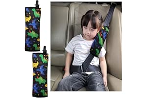 Furforstk protector cinturon coche niños 2 piezas dinosaurio almohadilla cinturon coche protector cinturon coche, funda cinturon coche, El diseño de hebilla fija no se mueve (negro dinosaurio)
