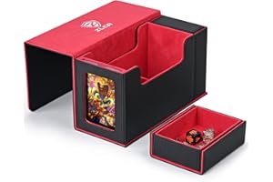ZLCA Kartenspielbox mit Sichtfenster, MTG Commander Deck Box für 200 doppelseitige Karten mit Würfeltablett & 35pt Magnetkartenhalter-Black&Red