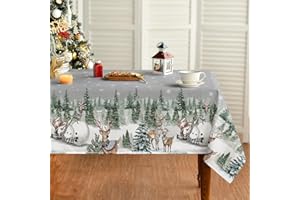 ‎ARTOID MODE Artoid Mode Schneeflocken Bäume Schneemann Rentier Weihnachten Tischdecke 140x220 cm, Winter Fleckschutz Tischwäsche Küche Dekoration Party Dekor