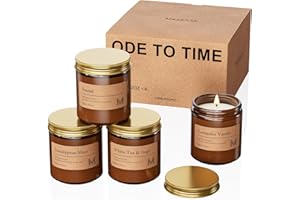 M&SENSE Candela Profumata Set di 4, Vaniglia/Eucalipto/Santal/Salvia 100g, Naturali Non Tossico, Vintage Candele Bomboniere, Aromaterapia Relax, Autunnali Regalo per Donna