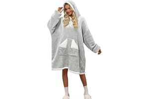 Glamnest Oversized Hoodie Blanket， Sherpa Wearable Blankets with Pocket & Sleeves, Cozy Fleece Wearable Hooded Sweatshirt for Women Men One Size